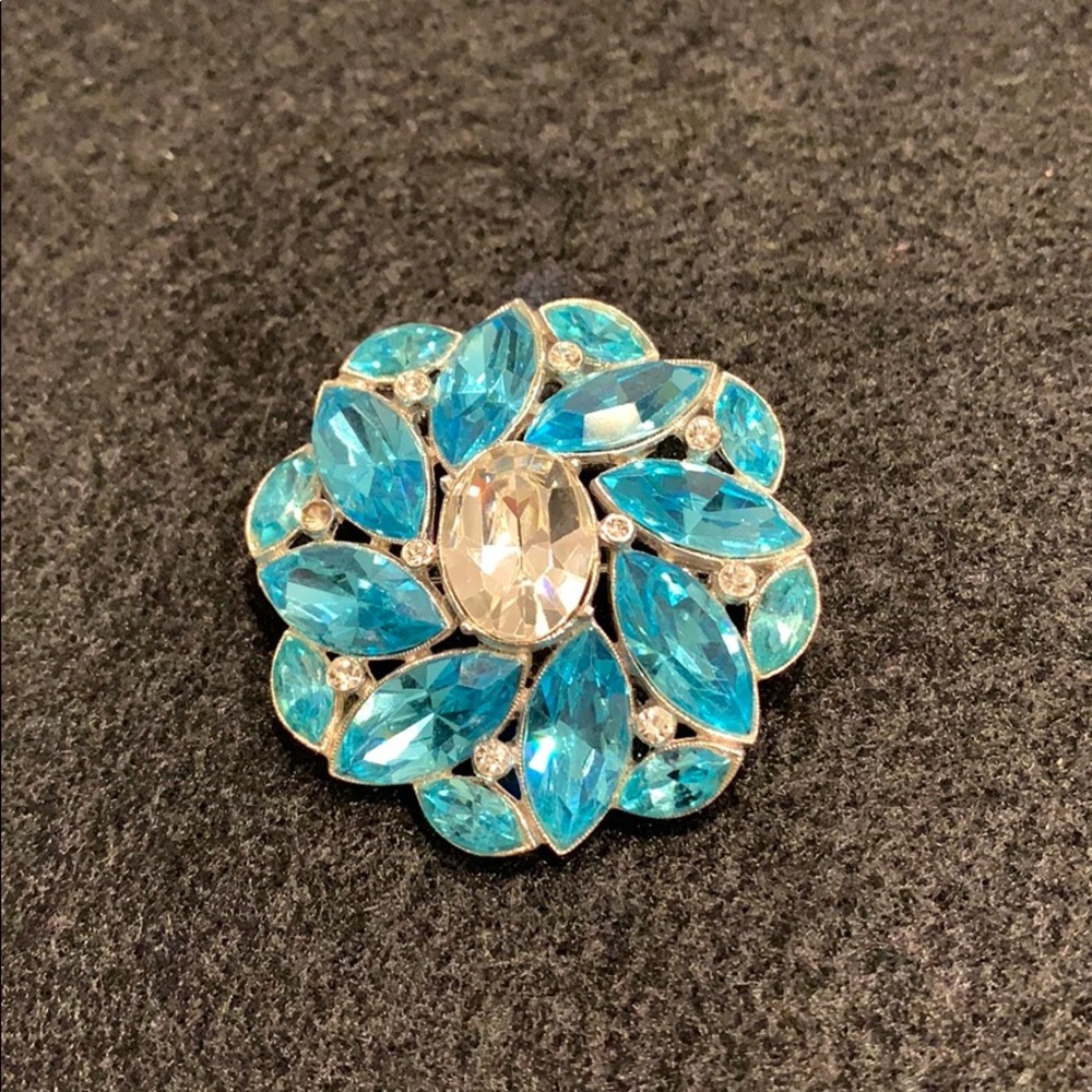 Signed Ora Turquoise & Clear Brooch